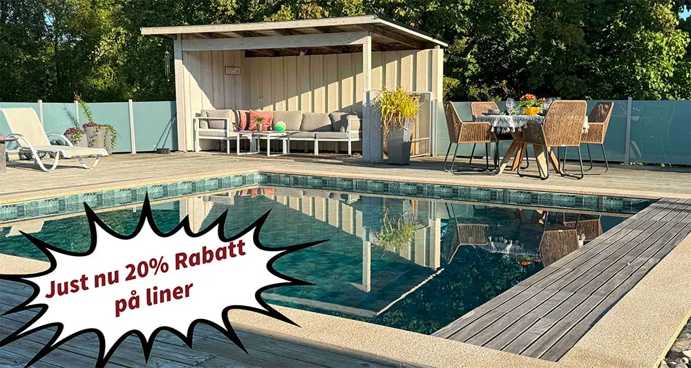 En ny liner är ett enkelt sätt att lyfta hela poolmiljön. Just nu får du 20 % rabatt.
